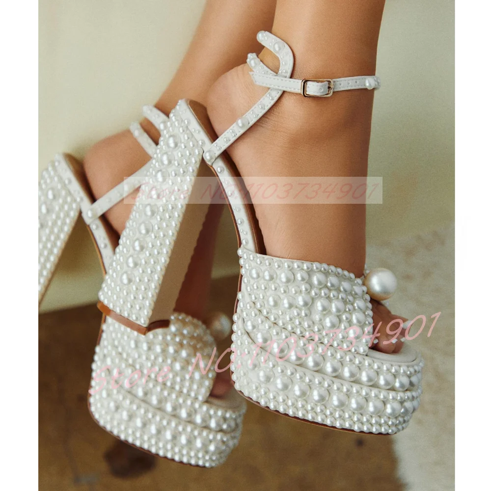 여성용 화이트 펄 플랫폼 샌들 버클이 달린 발목 스트랩 - Women'S Shoes Quality 리뷰 및 가격