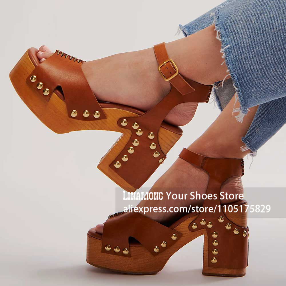 청키 힐 플랫폼 클로그 샌들, 스터드 장식 나무 블록  - Women'S Shoes Clogs 리뷰 및 가격