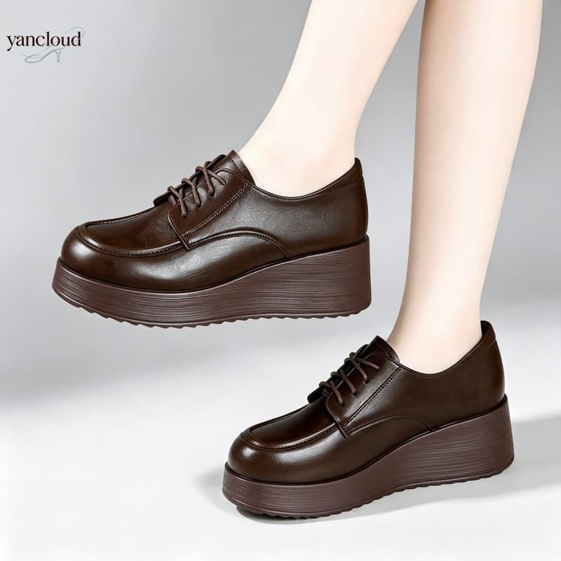 6cm 편안한 딥 마우스 소프트 가죽 슈즈 플랫폼 펌프 - Oxford Lace Up Women 리뷰 및 가격