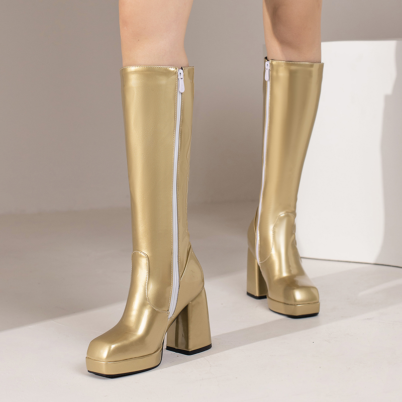 여성용 플랫폼 무릎 높이 부츠, 레드 특허 가죽 블록  - Knee High Boots Women 리뷰 및 가격